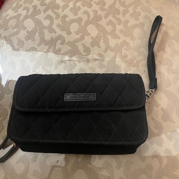 Vera Bradley Handbags - Vera Bradley Black Quilted Cotton Wristlet Wallet Zip Around Organizer Bag